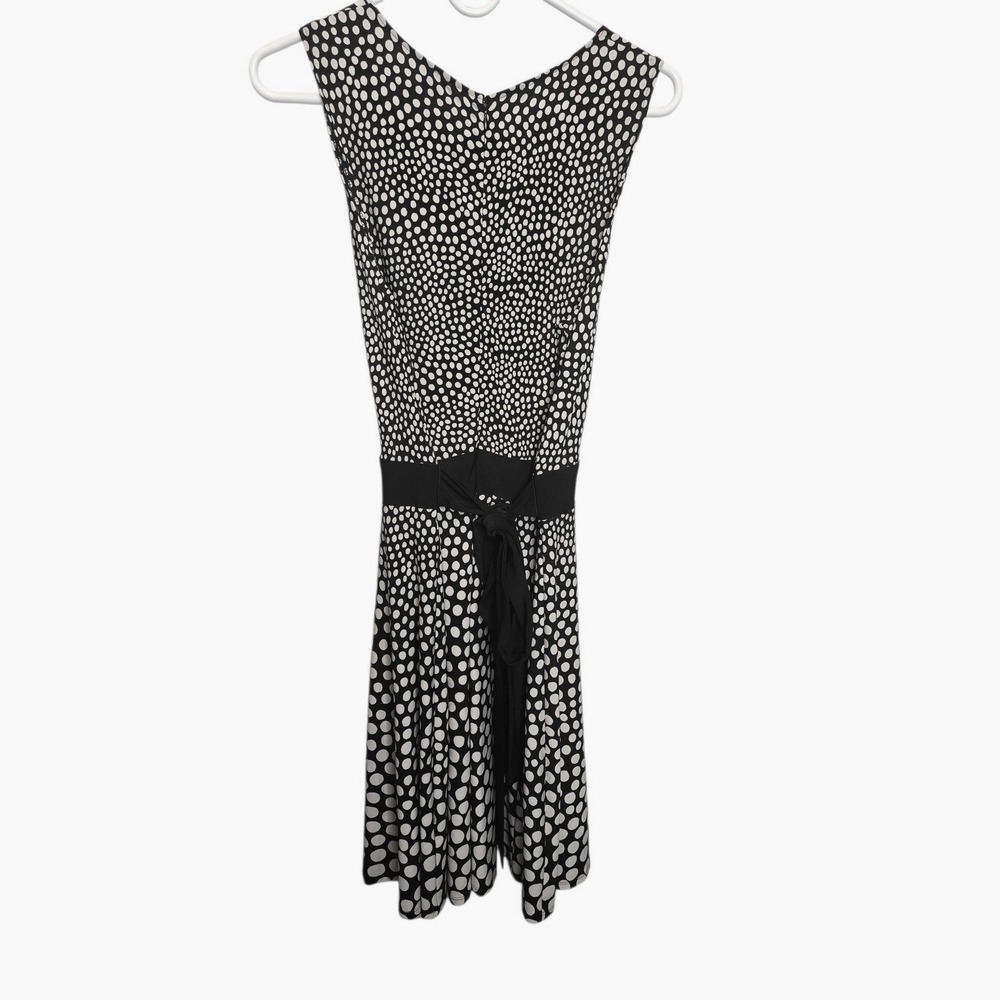 Taylor Polka Dot Dress Womens 12 Black White and Flare Sleeveless Retro Mod - Picture 2 of 7
